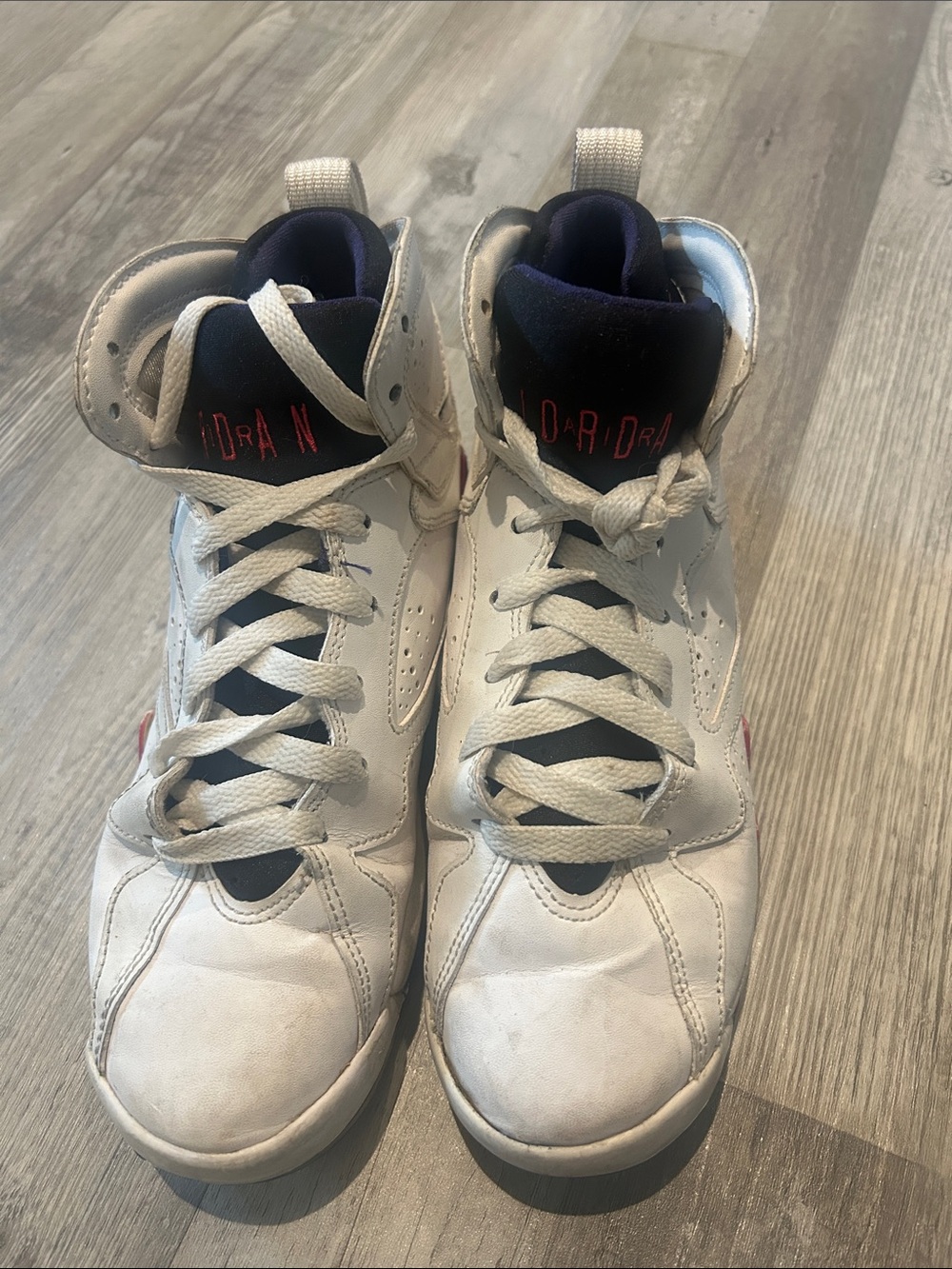 Jordan White and Navy High-Top Sneakers for kids